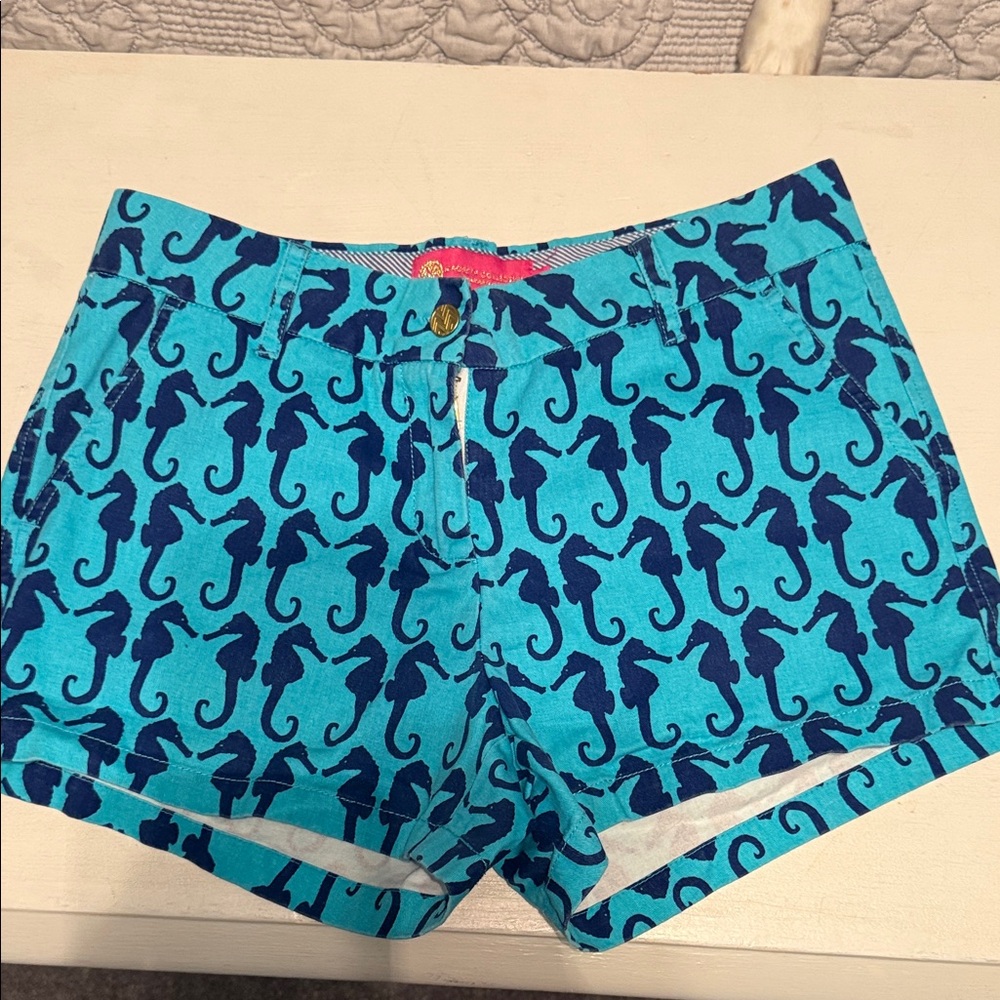 Macbeth Collection by Margaret Josephs Turquoise Seahorse High Waist Shorts